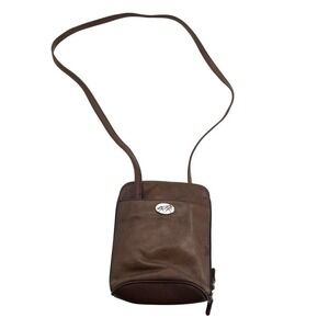 Vintage Brown Leather Crossbody Bag With Horse Medallion emblem